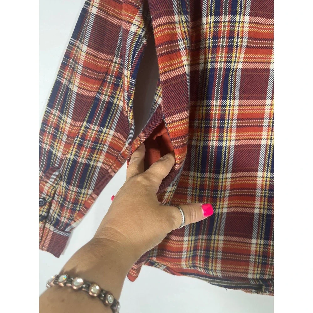 Buffalo Jeans Plaid Flannel Shirt Jacket Men M Red Navy Rugged Grunge Lumberjack